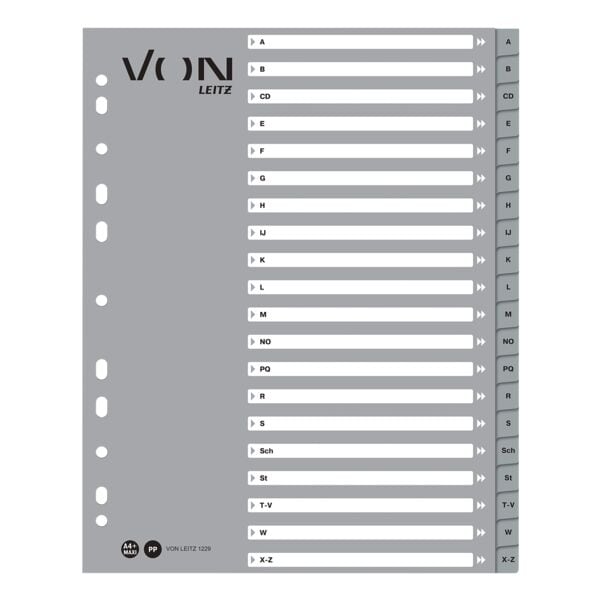 VON by Leitz Ordnerregister A-Z 20-teilig A4 Polypropylen grau, 23.8x29.7 cm Image
