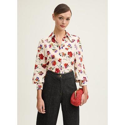 Sonya Italian Straw Floral Silk Shirt, Creamvintagefloral
