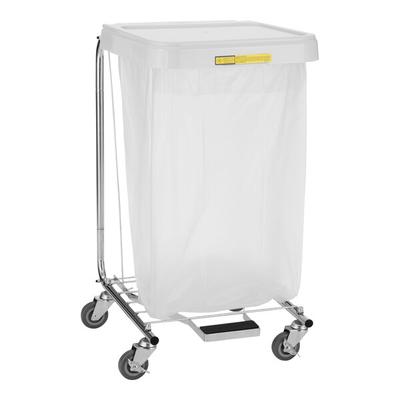 R&B Wire Products Inc. 32 Gallon Stainless Steel Medium-Duty Square Medical Hamper with Foot Pedal and White ABS Hinged Lid 692/32
