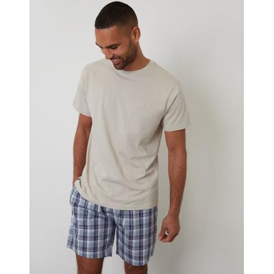 Stone & Blue Check Short Sleeve Pyjamas (2-Piece Set)