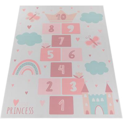 Kinderteppich PACO HOME "Bino 585", beige (creme), B:240cm H:4mm L:340cm, Polyester, Teppiche, Spielteppich, Kurzflor, Motiv Regenbogen & Hüpfkästchen Image