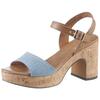 Sandalette MARCO TOZZI, Damen, Gr. 38, blau (jeansfarben, braun), Textil, Lederimitat, modisch, Schuhe, Blockabsatz, Plateau, Riemchensandale mit verstellbarer Schnalle