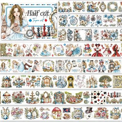 TEMU 4pcs/set Fairy Tale Tape Pre-cut Cute Rabbit Decorations Transparent Masking Tape For Stickers Scrapbooking Journal Diary Decoration Journaling Supplies Image