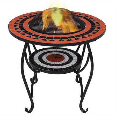 TEMU Fire Table Made Of Mosaic - Ceramic, Terracotta And White 68 Cm - Beautiful, Heat-resistant And Versatile Image