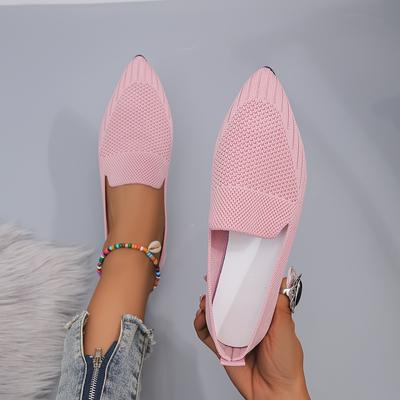 TEMU Women's Pointed Toe Ballet Flats, Breathable Knit Slip-on Shoes In Beige/light Brown - Comfortable Casual Wear For All , Rubber Sole, Fabric Upper, , Ballet Shoes Image