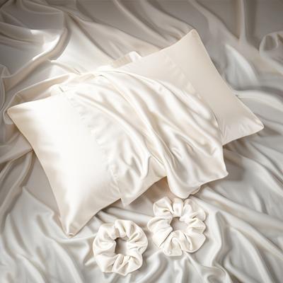 TEMU Bedroom And Bathroom 3pcs Set: 1 Pillowcase Without Pillow Core + 2 Hair Ties - Luxurious Satin Material, Modern And , Suitable For Home, Hotel Or Bedroom Use Image