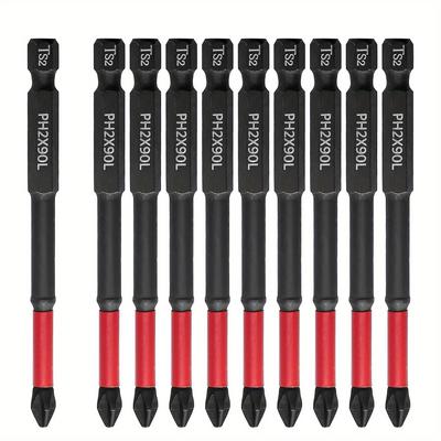 "TEMU 10pcs Magnetic Ph2 Phillips Bits Set, Ts2 Anti Slip Screwdriver Bit Set, #2 Phillips Slot Screwdriver Bit 65mm/2-1/2" Long Anti Slip #2 Bit Impact Driver Bits" Image
