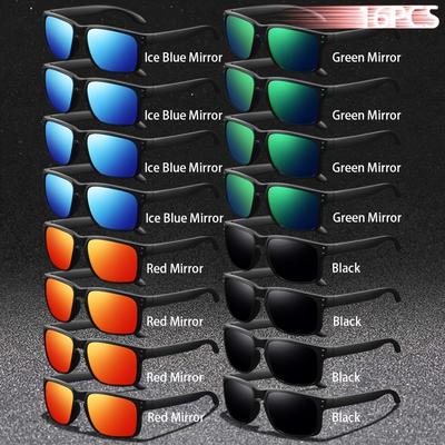 TEMU 16pcs Fashion Vintage Unisex Square Glasses Men Women Luxury Brand Designer Glasses Classic Driving Fishing Traveling Rectangle Sunglass Tropical Vacation Outfits Shades For Man Retro Eyewear Image
