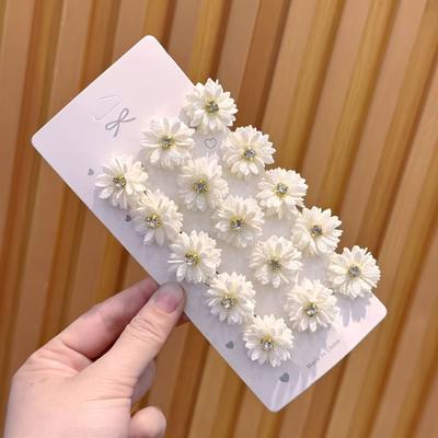 TEMU 15pcs Set Of Fabric Flower Hairpin Sets, Chinese-style Bridal Headwear, Solid Color Floral Accessories With Rhinestone Center, Suitable For Women And Parties Image