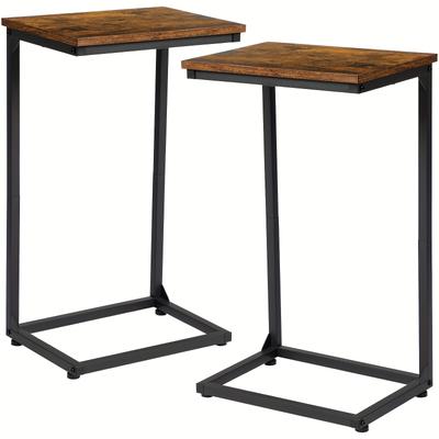 TEMU Amhancible 2pcs Side Table, Small Coffee Table For Sofa Or Couch, Industrial Style Side Table For Living Room, Bedroom, 39x29x67cm, Rustic Brown Image