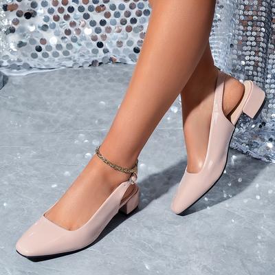 TEMU Women's Elegant Block Heel Pumps, Square Toe Style With Ankle , Comfortable Slip-on Dress , Cover Upper, Tpu Sole, Dress Shoes|square Toe Pumps|synthetic Cover Shoes Image