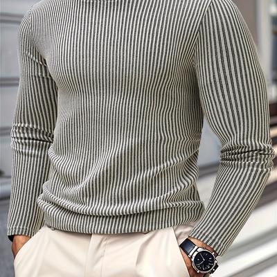TEMU Men's Ribbed Knit Sweater - Regular Fit Casual Pullover, Solid Color Spring/fall Gym & Top, Machine Washable, Knit Sweater, Comfortable Texture Image