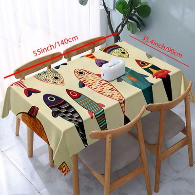 TEMU 1pc Vintage Art Tablecloth - Rectangular Polyester Fabric With Colorful Fish Pattern, Ideal For Picnics, Parties, And Home Decor, Picnic Tablecloth | Vibrant | Polyester Image