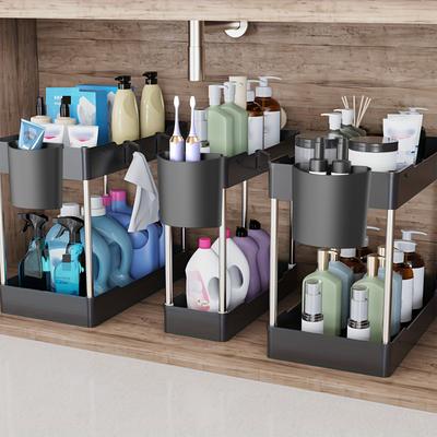 TEMU 3 Pack Under Sink Organizer Set, 2-tier Vanity Countertop Storage Container For Kitchen, Bathroom & Medicine Cabinets - Compact & Functional Organizer, Standing Shelf Image