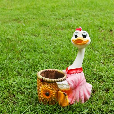 TEMU Cartoon Duck Resin Flower Pot, Outdoor/indoor Waterproof Flower Pot, Garden Balcony Decoration, Cute Flower Pot Suitable For Succulents With Drainage Holes, Gift For Plant Lovers Image