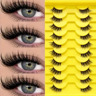 TEMU 10 Pairs Half Eyelashes Band Eyelashes Cat Eye False Eyelashes Short Soft 3d Eyelashes Soft Natural Makeup(hs 10d A05) Image