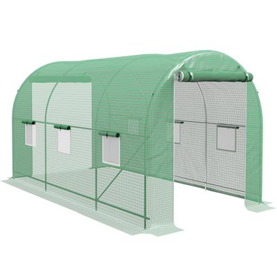 TEMU Outsunny Outdoor Greenhouse 4x2x2 M Tunnel Greenhouse With Roll- Walls 6 Mesh Windows And 2 Roll-up Doors Greenhouse For Garden Patio Image