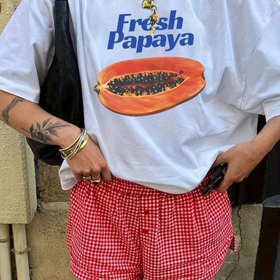 TEMU Fruit Print T-shirt, Short Sleeve Crew Neck Casual Top For Summer & Spring, Women's Clothing Image