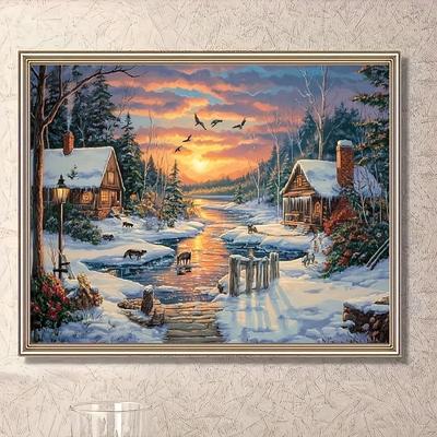 TEMU Complete 5d Diamond Painting Kit, 15.7x19.7in, Round Diamond Landscape Art For Bedroom & Living Room Decor - Includes Full Tools & Canvas, Best For Christmas Image