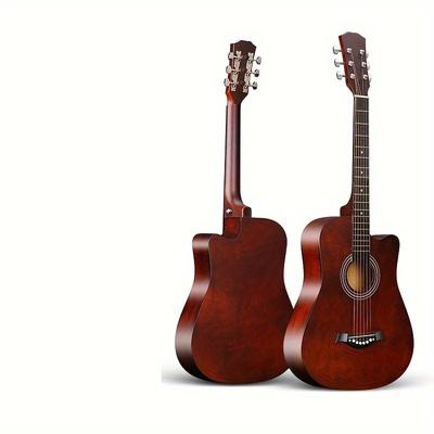 TEMU 38-inch Basswood Acoustic Guitar For Beginners - Full Basswood, Folk Style, Ideal For Practice & Performance - In Coffee/black