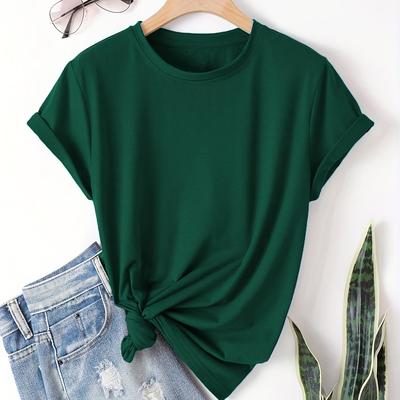 TEMU Women' Color Round Neck Short Sleeve T-shirt, A Basic Casual And Fashionable Top, Suitable For Spring And Summer Wear. Image