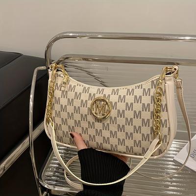 TEMU Women's Vintage Crossbody Bag, Simple Handbag With Letter Print And Zipper Closure, Suitable For Daily Commuting - In : Black/coffee/white/pink, Vintage Crossbody Bag| Letter Print Handbag| Image