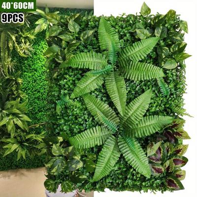 TEMU 9pcs Artificial Greenery Wall Panels With Ferns & Monstera Leaves, 40x60cm Waterproof Vinyl Flower Wall For Weddings, Garden Backdrops, And Indoor Decor, Outdoor Garden Decor Image