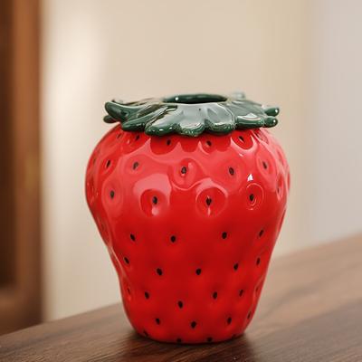 TEMU Strawberry Vase Flower Arrangement Ceramic Ornament Hydroponic Living Room Desktop Flower Arrangement Flower Pot Entryway Home Fresh Decorations Arrangement Image