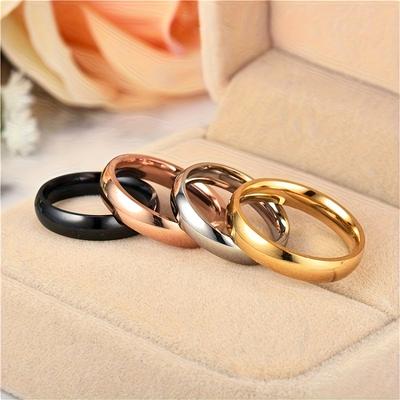 TEMU 4pcs Simple Plain Circle Ring In , 4mm Stainless Steel Ring, Elegant And Versatile, Minimalist Personality Colorful Women's Ring Image
