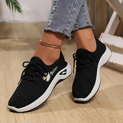 TEMU Women's Elegant Comfortable Slip-on Sneakers - Breathable Knit Fabric Upper, Cushioned Insole & Durable Rubber Sole For Casual Wear, Outdoor Parties & Daily Use Image