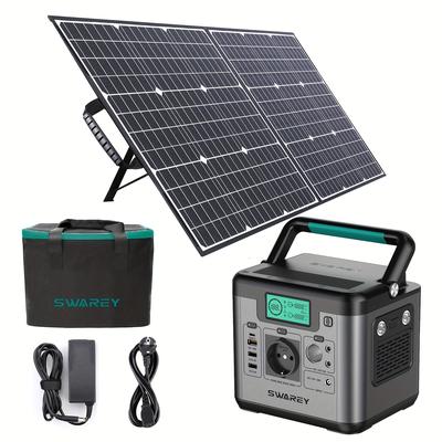 TEMU Swarey Portable Power Bank With 100w Solar Panel, Power Station 518 Wh, Solar Generator 500w Ac Output, 65 W Usb-c Port, Power Generator Battery For Party, Travel, Camping, Motorhome, Emergency Image