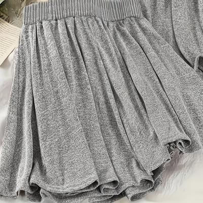 TEMU Plus Size Women's Spring/summer Casual Outfit: Short Sleeve Henley Top With Ribbed Hem And Elastic Shorts Image
