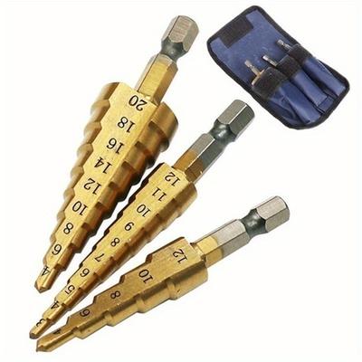 TEMU 3pcs Hss Cobalt Step Drill Bit Set, Multiple Hole 50 Sizes, Steel, With Black Oxide, For Drilling Metal, Wood, Plastic, Aluminum, Titanium, , With Bonus Storage Case Image