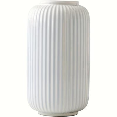 TEMU Elegant White Striped Plastic Vase With Wooden Accents – Handmade,, Ideal For Home Tv Cabinets & Restaurant Decor, Valentine's Day And Other Holidays, Vases Home Decor Image