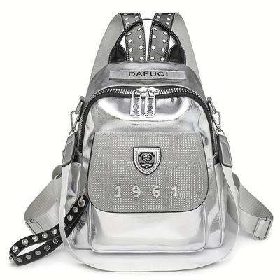 TEMU Women' Versatile Casual Backpack With Adjustable Straps & Rhinestone Accents - Black Travel Bag For School, Work, Daily Use, Travel Backpack Image