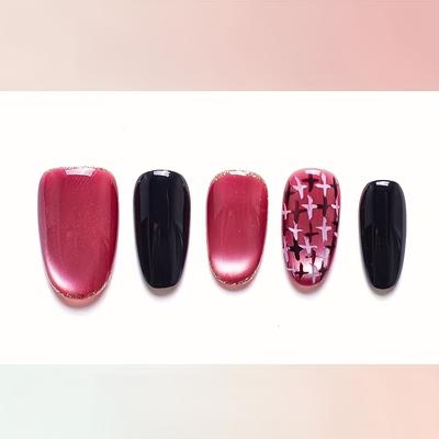 TEMU High End Handmade Wearable Nail With A High-end Feel, Fake In Purple, Gentle French Style, Christmas, Detachable Press On Nails, 10pcs Set, Medium Long Image