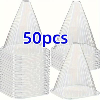 TEMU 50pcs Transparent Plant Cover Set - Frost & Insect Protection - 5.5 X 5.5 X 6.2 Inches - Ideal For Pet Safety - Durable Pe Plastic, Breathable Design, Garden Plant Protectors Image