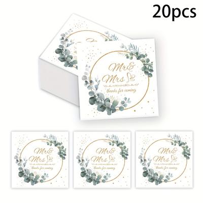 "TEMU 20-pack Elegant Floral Wedding Napkins With Golden Accents & "" Design - Napkins For Weddings, Bridal Showers, Anniversaries, Graduations - Thank You Notes, Indoor/outdoor Party Decor" Image