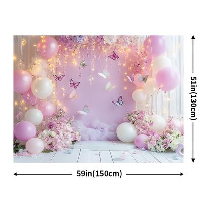 TEMU 1pc, & Polyester Backdrop Cloth, Pink Spring Theme, No Electricity Needed, Pre- Holes For Easy Setup, For Scene, Party, Outdoor Celebrations Decor Image