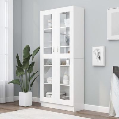 TEMU Spacious White Vitrine Cabinet With Glass Doors - , Wood, 82.5x30.5x185cm - Ideal For Living Room, Bedroom, Office Display And Storage, Living Room Cabinet, Corner Shelves Image