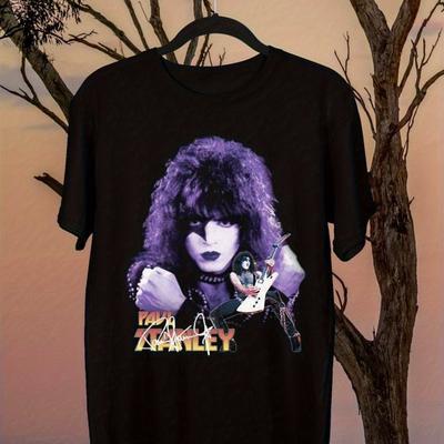 TEMU Signature Graphic T-shirt For Men - Black Short Sleeve Cotton Tee With & Guitar Print, Machine Washable Regular Fit Casual Shirt For Concerts & Casual Attire, , Apparel Image
