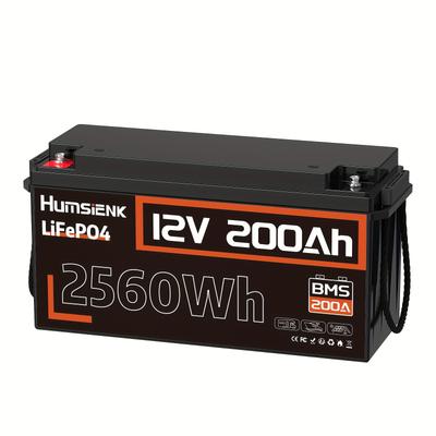 TEMU Humsienk 12v 200ah Lifepo4 Battery, Up To 15000+ Cycles, Built-in 100a/200a Bms, Current, Low Temperature Protection, 10 Years , Use For Home Tools, Rv/outdoor Camping/ Storage Image