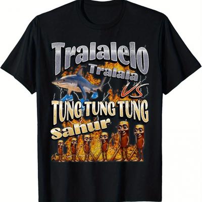TEMU Tralalelo Vs Tung Funny Italian Brainrot Meme Graphic Tshirt Hoodie Image