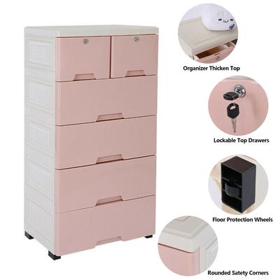TEMU Plastic Drawers Dresser With Lock, Storage Cabinet With 6 Drawers, Closet Drawers Tall Dresser Organizer For Clothes, Playroom, Bedroom Furniture Image