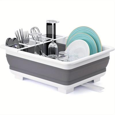 TEMU Space-saving Collapsible Dish Drying Rack - Portable Plastic Kitchen Organizer For Rvs, Campers & Travel Trailers | With Drain Tray For Dishes, Cups & Utensils Image