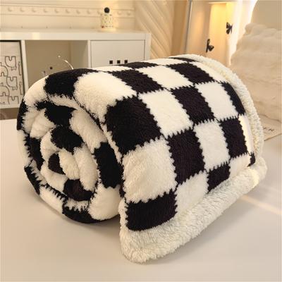 TEMU Luxurious Double-layer Checkered Plush Blanket - , Cozy & Warm, Throw For Bed Or Sofa, Machine Washable, Soft Polyester Fabric Image