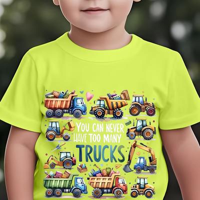 "TEMU Boys' Cartoon Truck T-shirt - "you Can Never Many Trucks" Design, Black Casual Summer Tee For , Soft Polyester Fabric, Round Neck, Machine Washable" Image