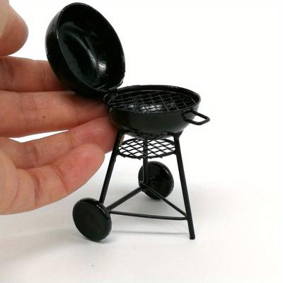 TEMU 1/12 Scale Miniature Black Metal Bbq Grill Model - Mini Barbecue Grill Ornament For Diy Photography Props, Dollhouse Accessories, And Summer-themed Living Room Decorations Image