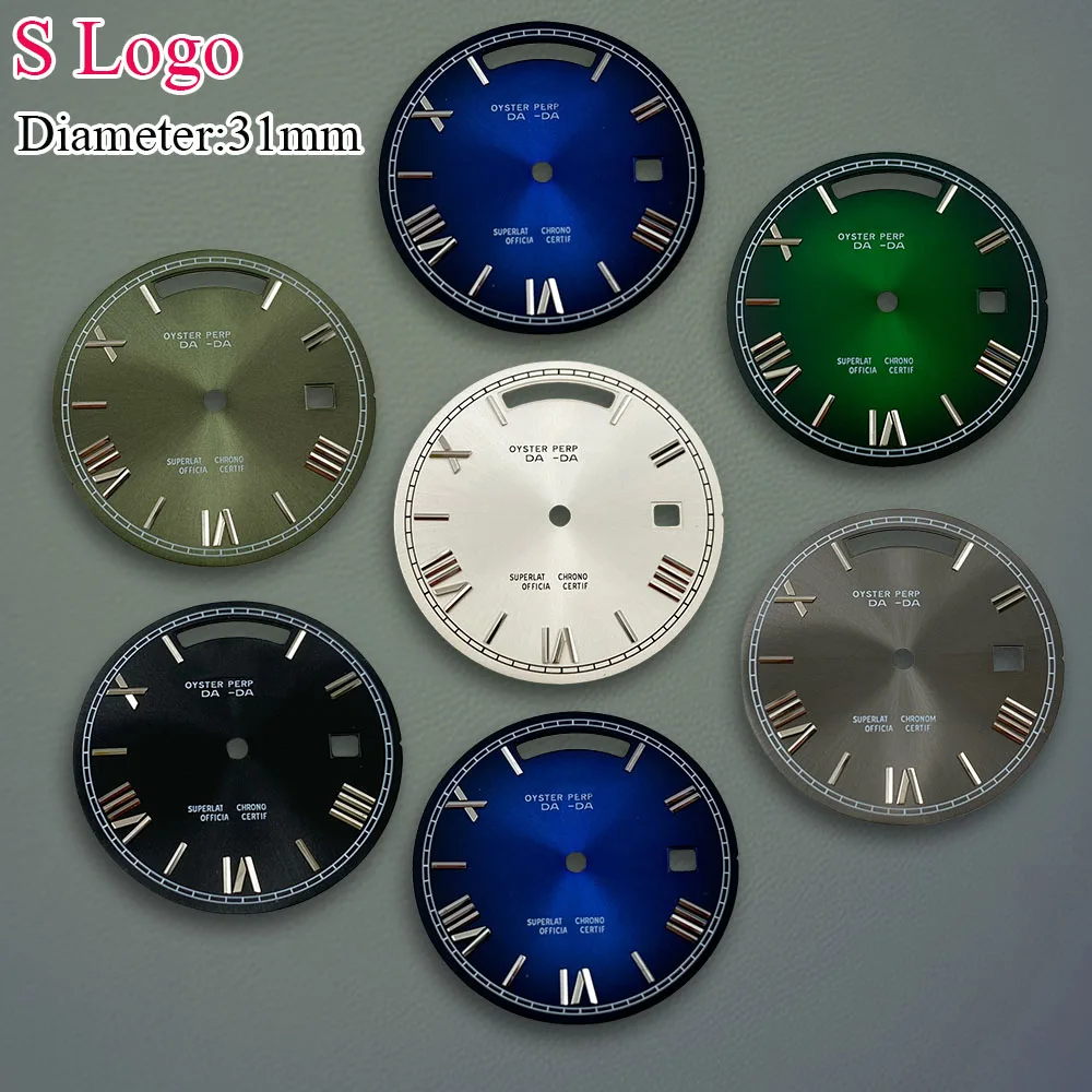 31 mm S-Logo 8285-Zifferblatt mit Farbverlauf, Rom-Zifferblatt, geeignet für 8285-Uhrwerk, hochwertiges Uhrenmodifikationszubehör, Legierungsmaterial ﻿ Image