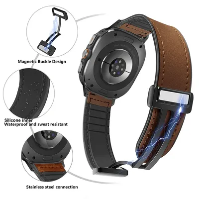 Leder-Silikonarmband für Samsung Galaxy Watch 7 Ultra 47 mm, Magnetband-Armband für Galaxy Watch 7 Image